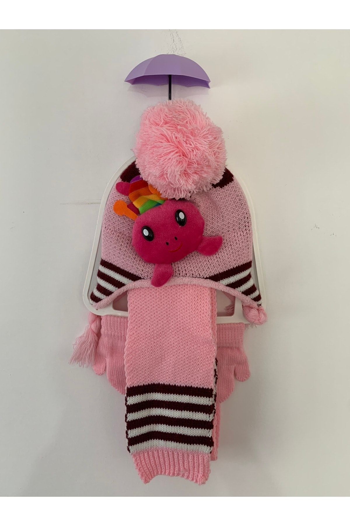 ZEF Kids Kız Bebek Atkı Bere Eldiven Takımı