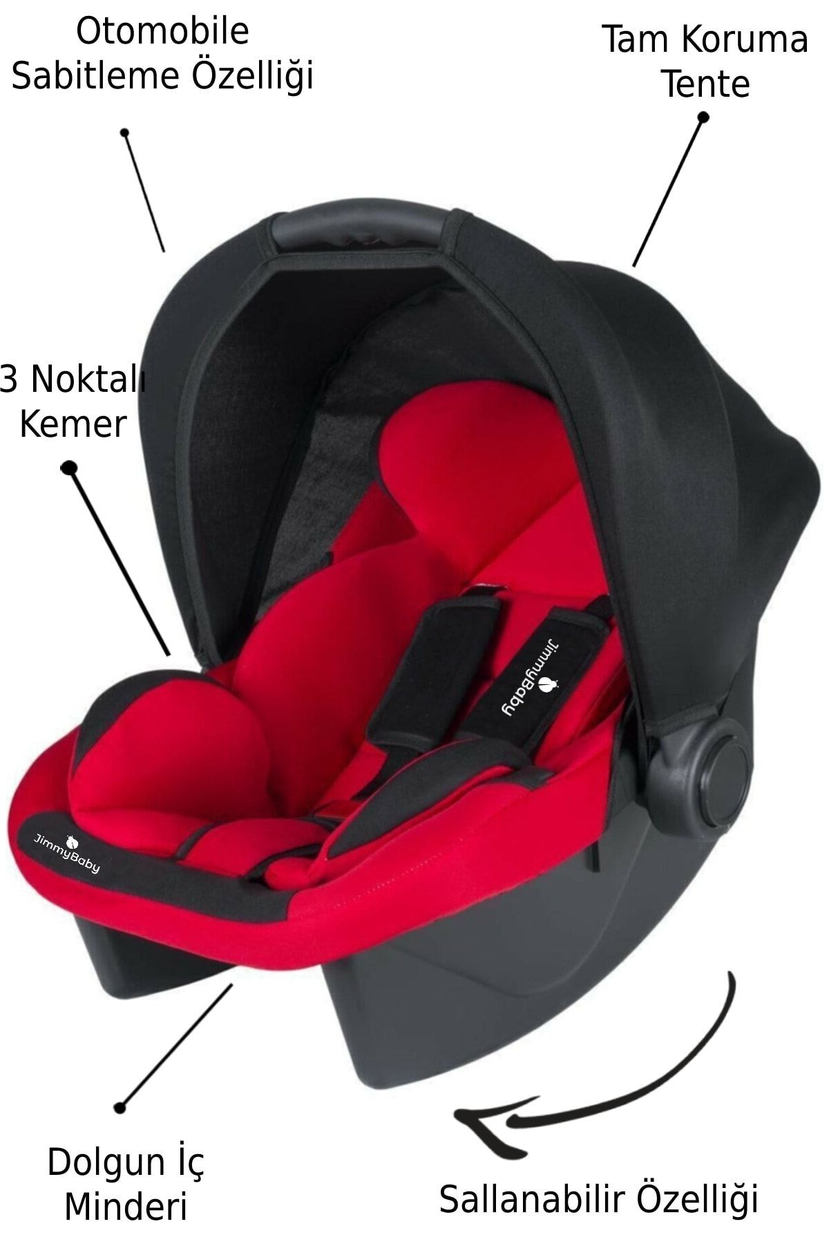 Jimmybaby Lüx Pedli Bebek Taşıma Koltuğu Kırmızı Taşıma Puseti Anakucağı Oto Koltuğu