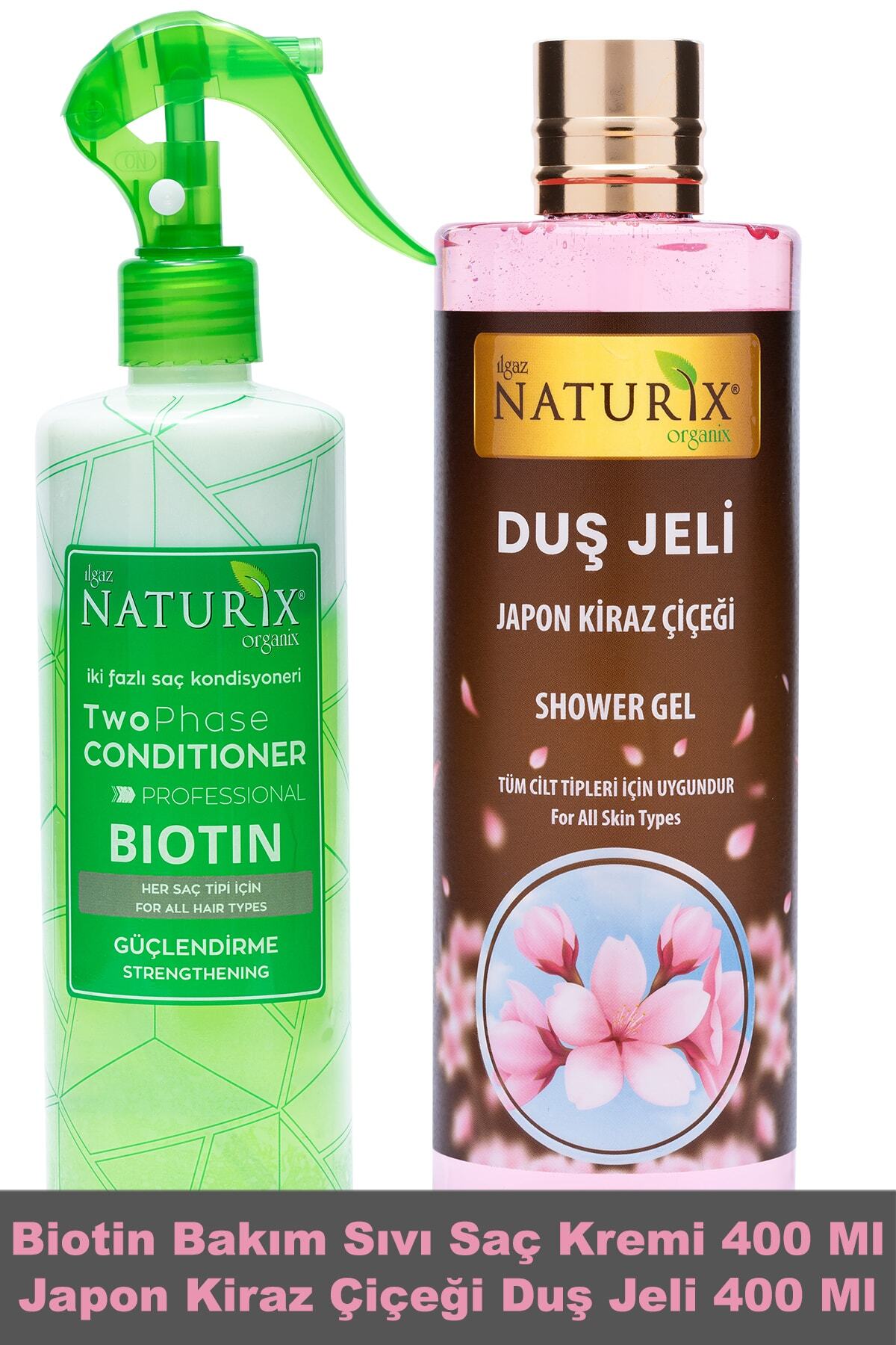 Naturix Güçlendirici Bakım Biotın Sıvı Saç Kremi 400 ml Japon Kiraz Çiçeği Duş Jeli 400 ml