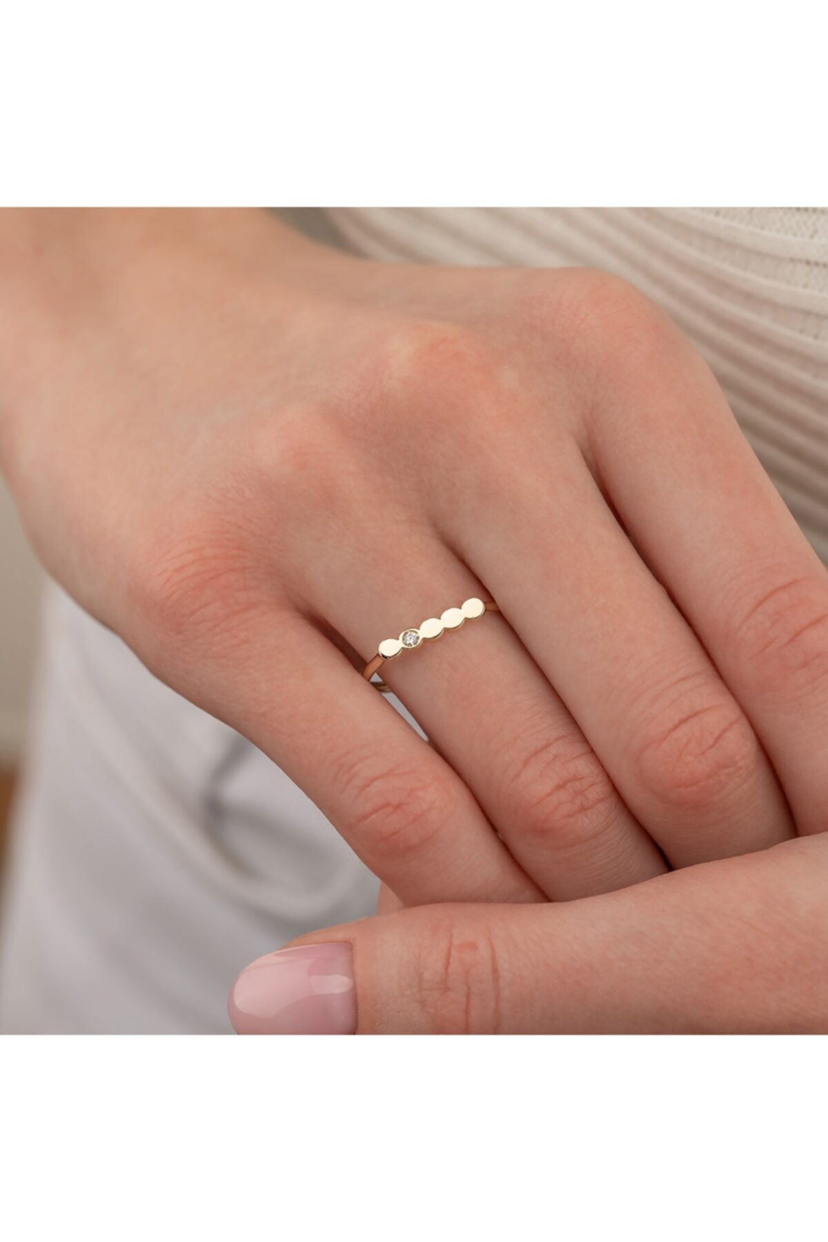 ELEF JEWELLERY Beş Daire Figürlü Taşlı 14 Ayar Altın Kombin Yüzük Sarı 18