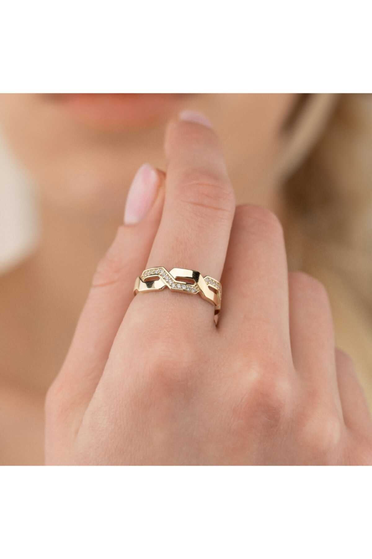 ELEF JEWELLERY Grek Figürlü Taşlı 14 Ayar Altın Yüzük Sarı 12