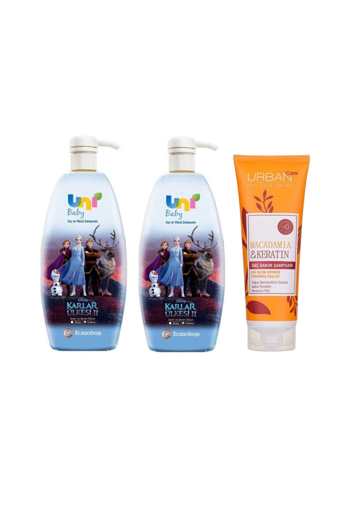 Uni Baby Frozen Saç Ve Vücut Bebek Şampuanı 700 Ml X2 Adet + Makademya Yağlı Şampuan 250 Ml