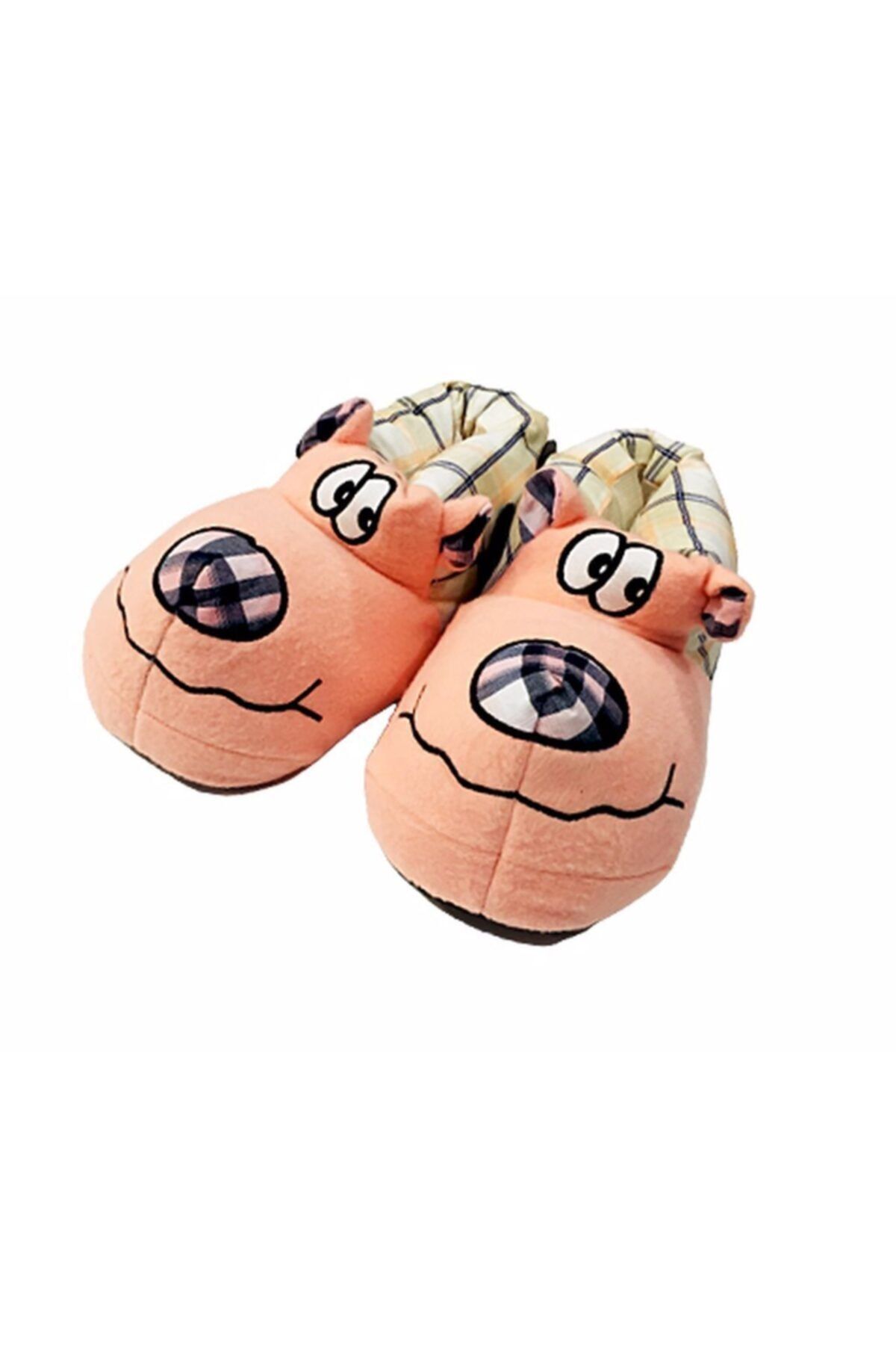 LUCYK&KİDS Unisex-şaşkın-somon-pembe-ekoseli- Şaşkın Köpek Tasarımlı Panduf 30-31-32-33-34 Numara