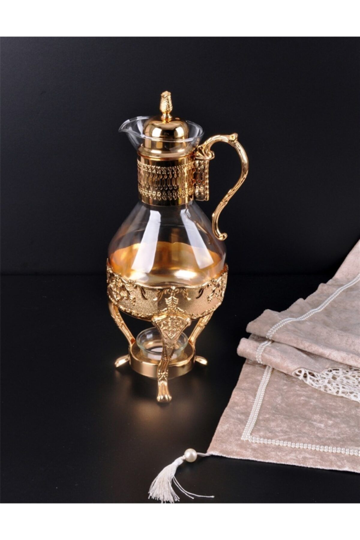 Lux Home Istanbul Alttan Isıtıcılı Gold Fondü Çaydanlık Semaver