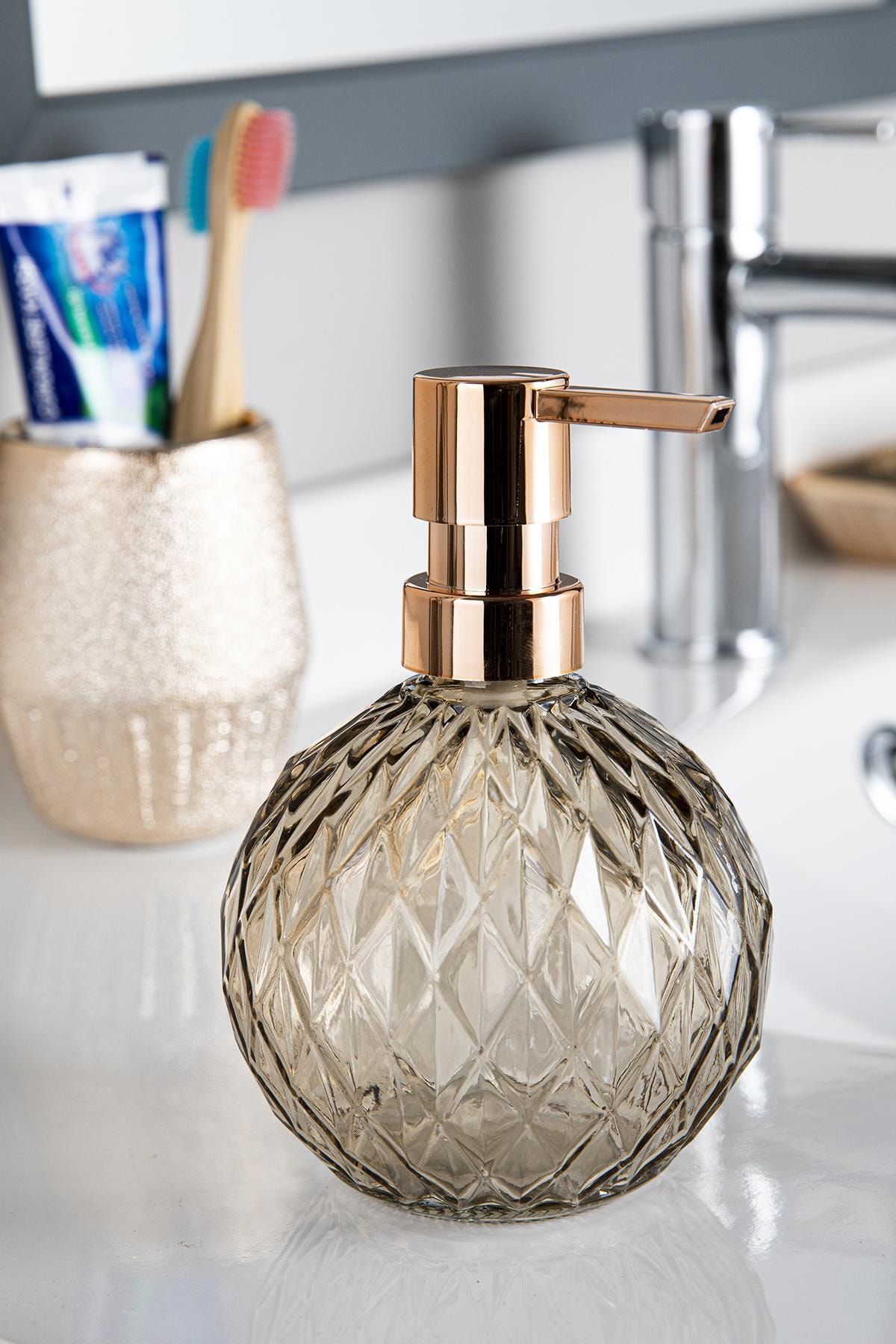 Doreline Crystal 450 Ml Kristal Desenli Cam Yuvarlak Sıvı Sabunluk