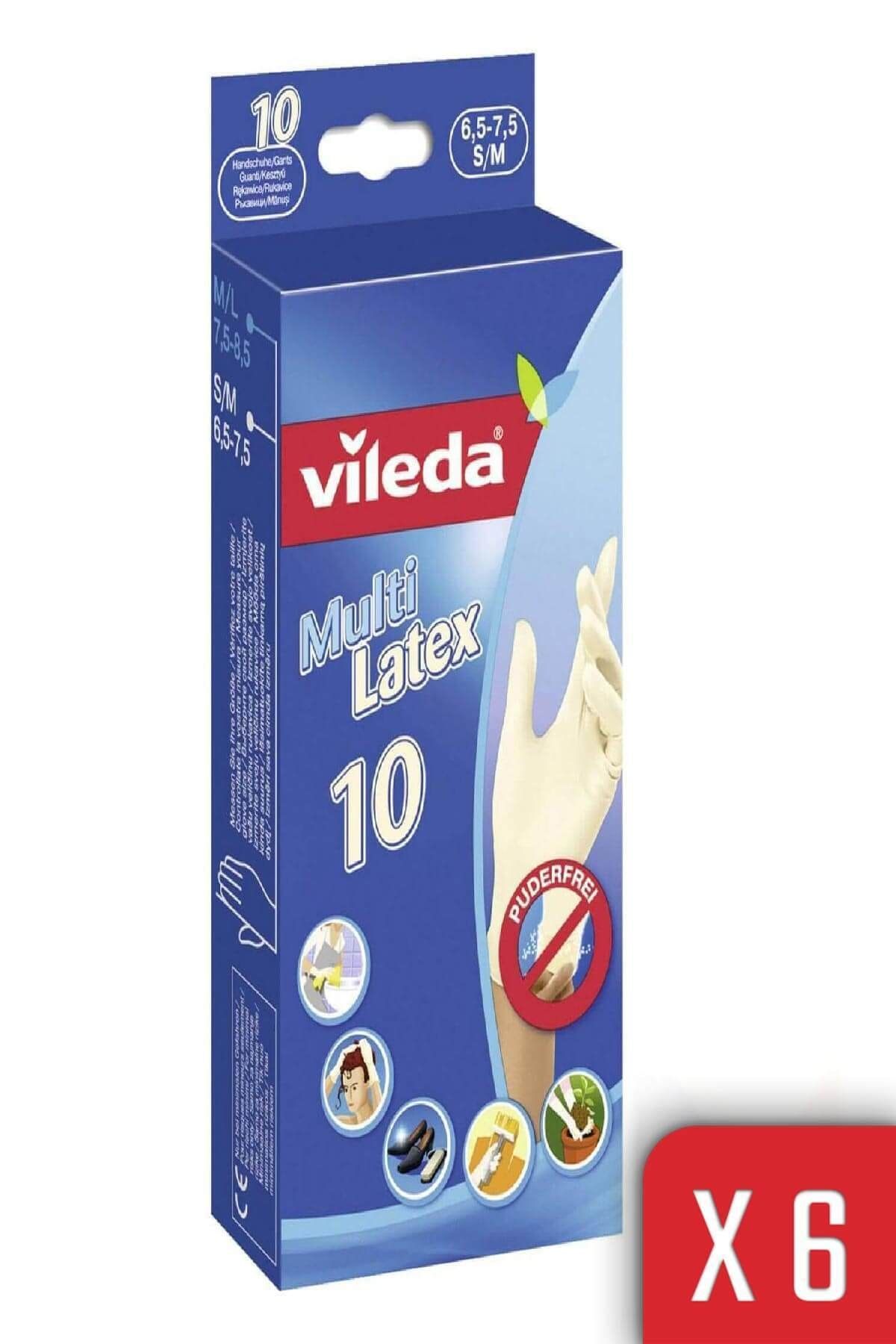 Vileda Multi Lateks Pudrasız Kullan-at Eldiven 10'lu Küçük-orta 6'li Paket