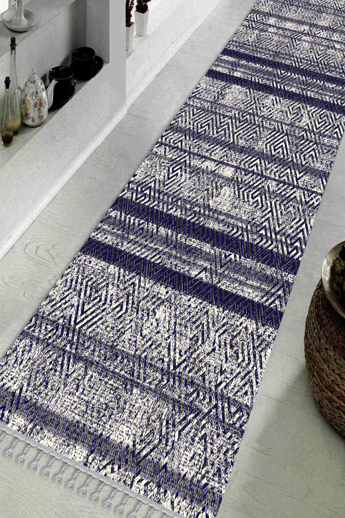 KIVIRCIK HALI En 100cm Yıkanabilir Pamuk Taban Saçaklı Dijital Baskı Yolluk 100x50 Is-700-a