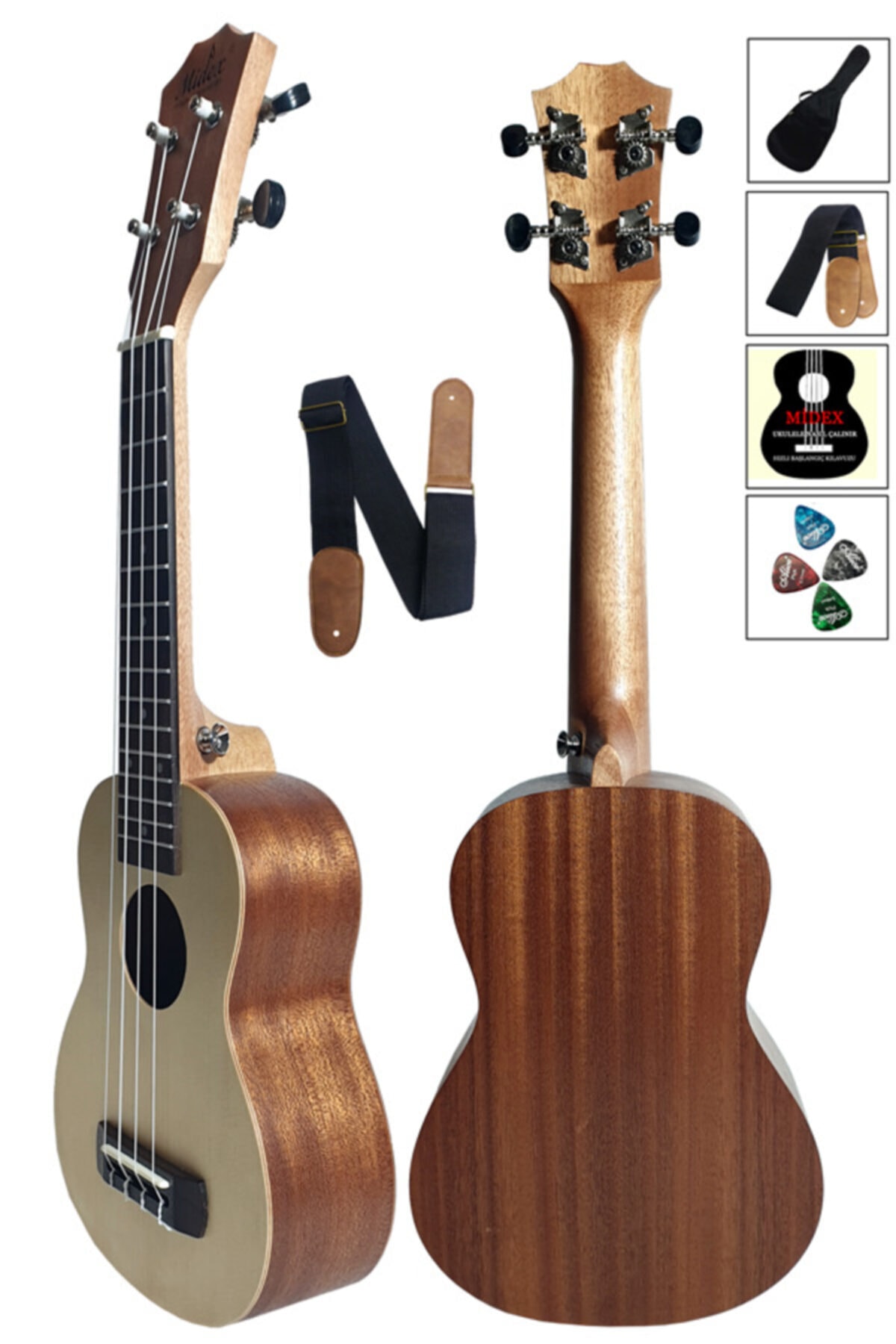 Midex Sp-21nt Naturel Set Soprano Ukulele (ÇANTA METOD ASKI PENA)
