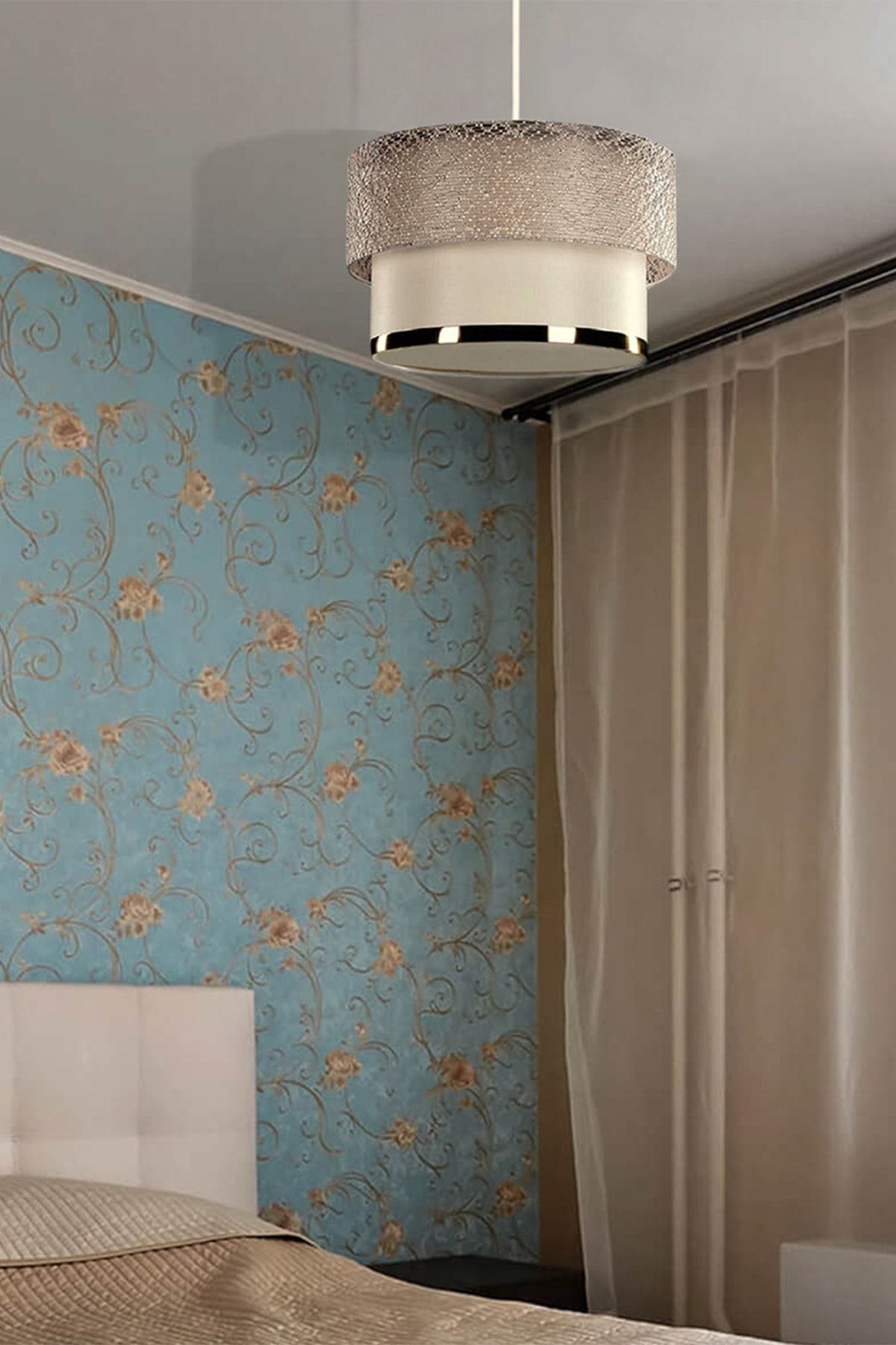 HOMİNG Pasta Tekli Krem Sarkıt Avize Dantel Kumaş Ayd-2618