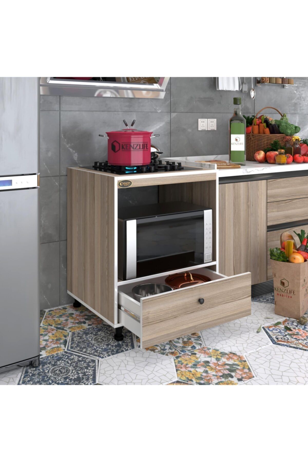 Kenzlife ocak dolabı piraye crd 85*70*60 XLARGE çekmeceli hazır mutfak ankastre gömme ocak için