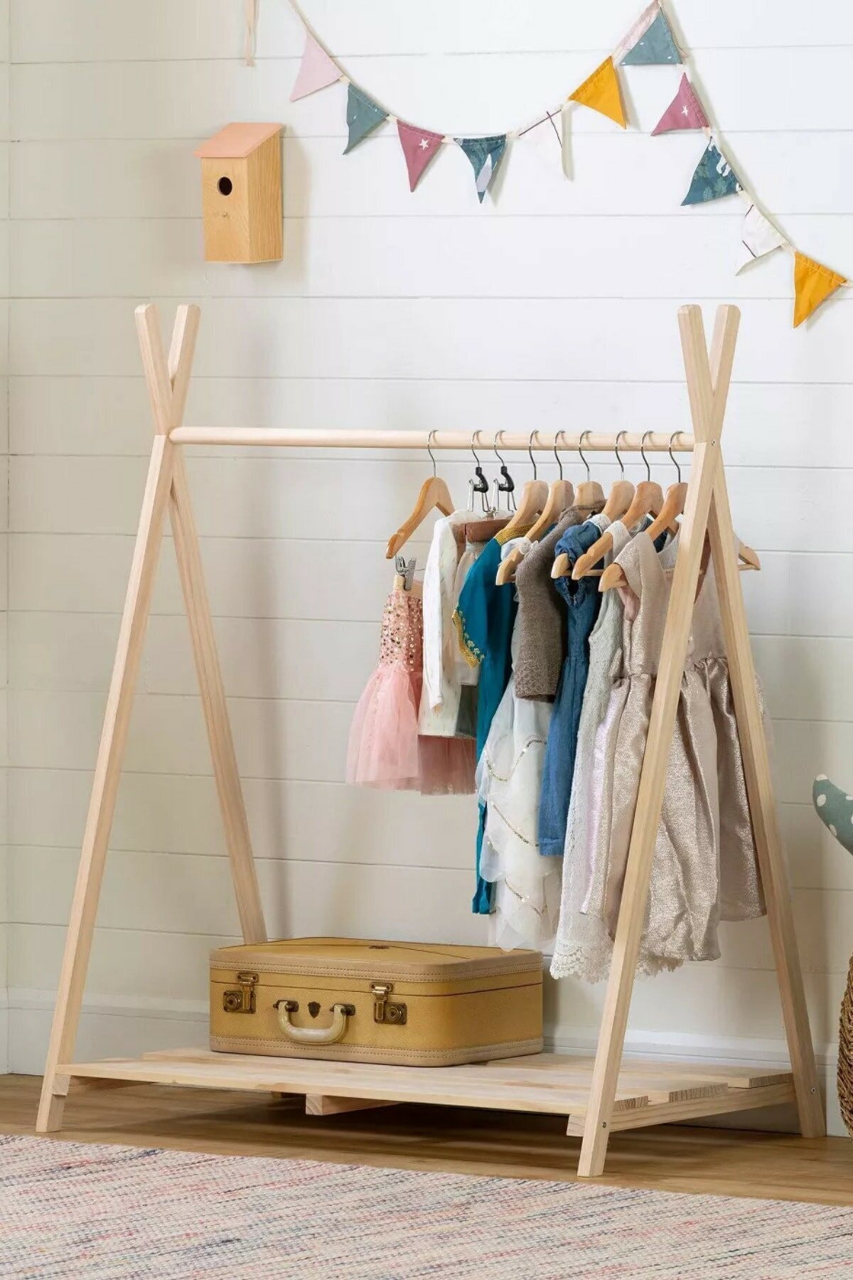 HMG DEKOR Doğal Ahşap Ayaklı Elbise Askılığı 100x50 Cm