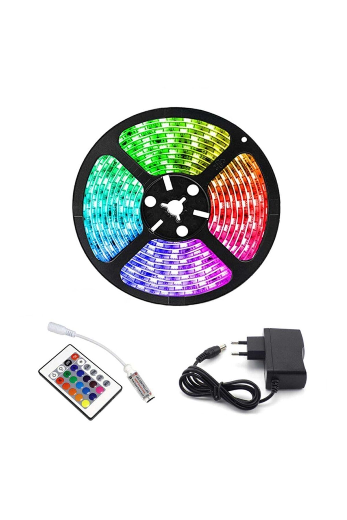 SHAVER Şerit Led 5 Mt 300 Led Kumandalı 16 Renkli Silikon Yapışkanlı Adaptörlü Iç Ve Dış Mekan Aydınlatma