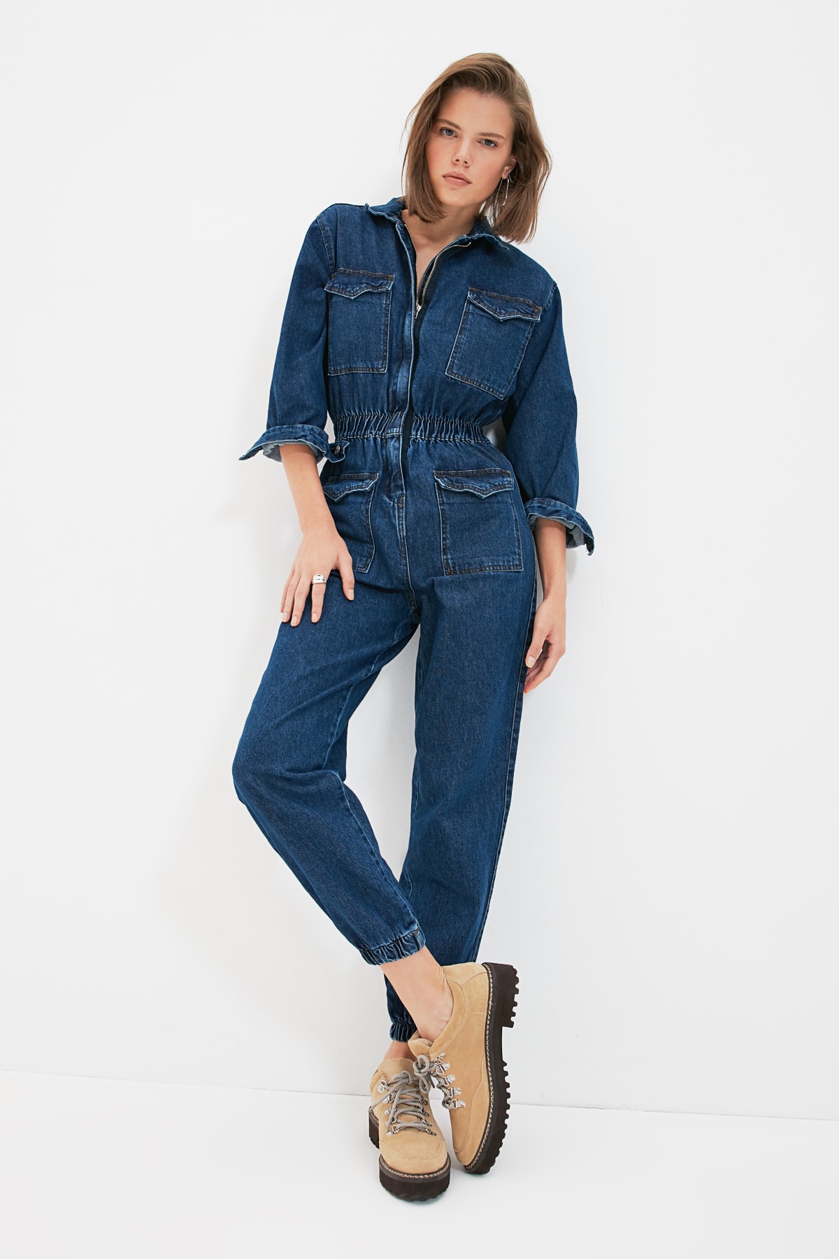 TRENDYOLMİLLA Mavi Cep Detaylı Denim Tulum TWOAW22TU0071