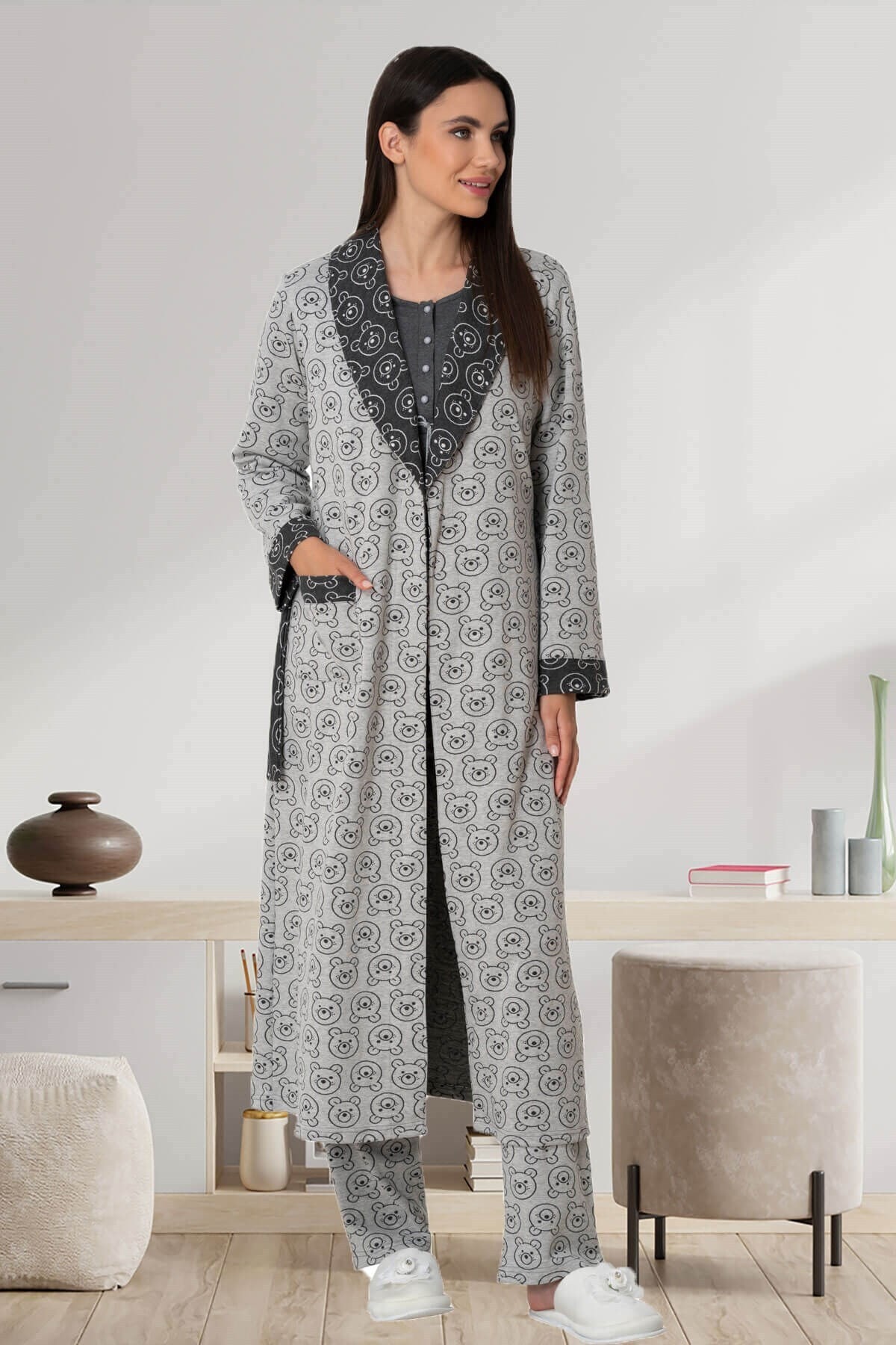 Mecit Pijama Mecit 5530 Gri Kadın Sabahlık