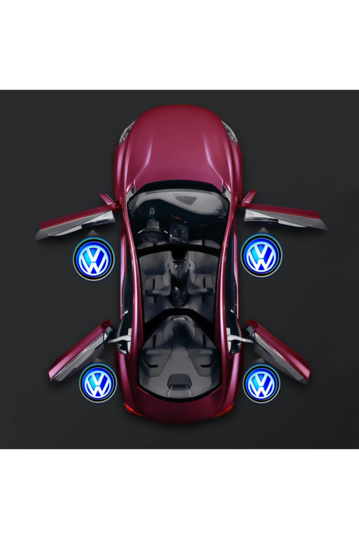 Waxen Volkswagen Kapı Altı Pilli Led Logo Hd Lens Karanlık Ve Mesafe Sensörlü Led Işıklı Lamba