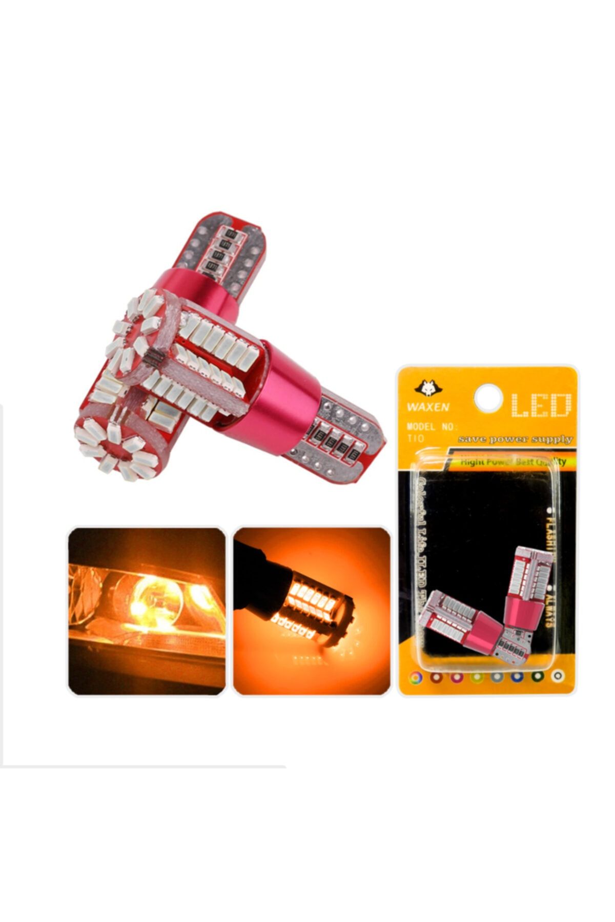 Waxen T10 Park Plaka Tavan Iç Aydınlatma Ampulü 57 Led Canbus Dipsiz W5w 194 6500k Turuncu Güçlü Işık