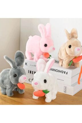 Elektronik Sesli Pilli Zıplayan Havuçlu Peluş Tavşan 18x17 Cm Image 0