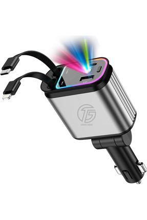 66w Type-C Lightning Kablolu Hızlı Şarj Makara Araç Telefon Şarj Aleti Çakmaklık Şarjı Tavan Işıklı Image 0