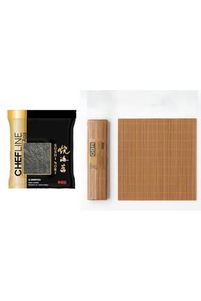 Sushi Nori 50 li Yosun Yaprağı + Bambu Sarma Matı 3'lü Set – 30x30 cm Image 0