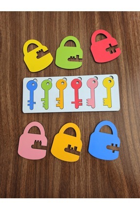 Renkli Anahtar-Kilit Eşleştirme Oyunu – Ahşap Eğitici Oyuncak Montessori Eğitici Oyuncak Image 2