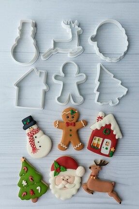 6'lı Christmas Kurabiye Kalıbı Noel Baba Kardan Adam Yılbaşı Ağacı Geyiği Ev Adam Ginger Image 0