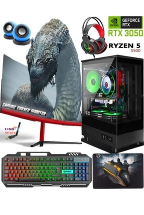 TC11 Ryzen 5 5500 32GB Ram 512GB M2 SSD RTX3050 Gddr6 23.6'' Curved Oyuncu Masaüstü Bilgisayar Image 0
