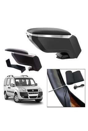 Lüks Set Fiat Doblo 2010 Delmesiz Çelik Ayaklı Gri-Siyah Kolçak Kol Dayama, Direksiyon Kılıfı Image 0