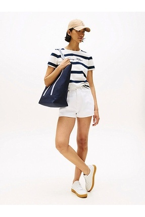 Kadın Yazı Baskılı Normal Kesim Bisiklet Yaka Mavi T-shirt WW0WW457460Y5 Image 0