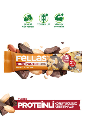 Yüksek Protein Bar - Yer Fıstıklı ve Kakaolu 45 gr x 12 Adet Image 0