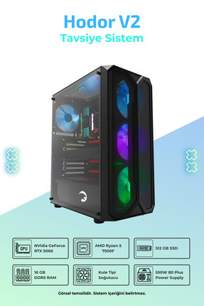 Hodor V2 R5-7500F 16GB 512GB SSD 8GB RTX5060 FreeDos Masaüstü Oyuncu Bilgisayarı Image 0