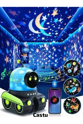 Robot Projeksiyon Gece Lambası Hoparlörlü Şarjlı Yıldızlı Gökyüzü Temalı LED Projeksiyon Lambası Image 0