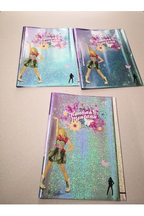 A5 Metalik Hologramlı Hazır Defter Kabı Karton Kapak Okul Defteri için Hanna Montana Resimli, 3 Adet Image 0