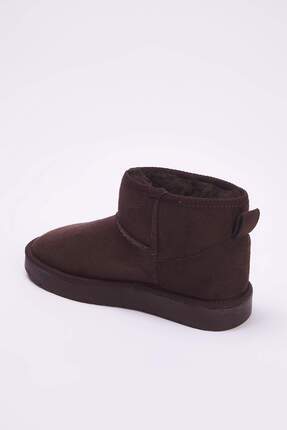 Koyu Kahverengi İçi Kürklü Yuvarlak Burun Düz Topuklu Kadın Bot TAKAW26BO00001 Image 3