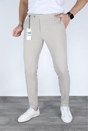 Keten pantolon armürlü düğmeli model likrali esnek kumaş Image 0