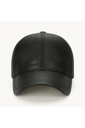 Tasarım Hakiki Deri Siyah Şapka Image 0