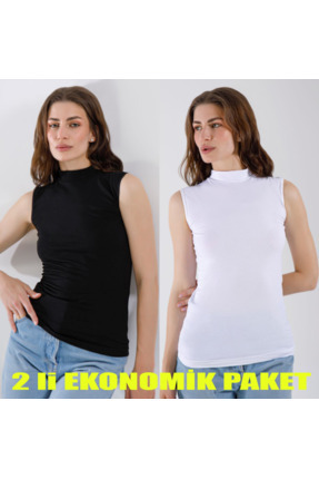 KADIN LİKRALI SIFIR KOL BALIKÇI YAKA 2'lİ EKONOMİK PAKET Image 0