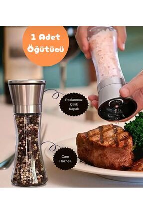 Tekli Çelik Paslanmaz Cam Gövde Tuz Karabiber Öğütücü Image 0