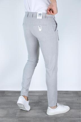 Keten pantolon armürlü düğmeli model likrali esnek kumaş Image 0