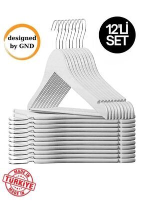 12 Adet - Ahşap Görünümlü Plastik Kıyafet Ve Elbise Askısı Beyaz Designedbygnd Image 0