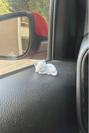 1 Adet Sevimli Mini Beyaz Yatan Kedi Figürü, Araba Süsü, Dekor, Masa Dekoru, Torpido Aksesuarı Image 6