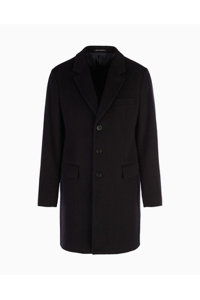 Erkek Normal Kalıp Astarlı Düğme Kapamalı Lüks Kunduz Derisi İçerikli Yumuşak Kaşmir Lacivert Palto Image 0