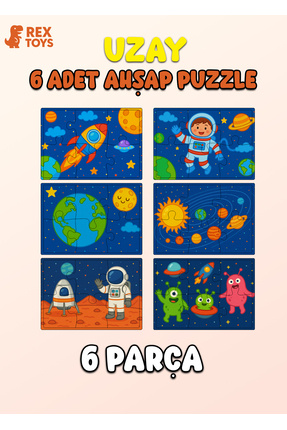 6’lı Uzay Macerası Puzzle Seti – Çocuklar İçin 15x12 cm Canlı Renkli Eğitici Puzzle Image 0
