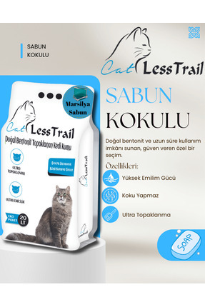 Trail 20 Lt Ince Tane Sabun Kokulu Beyaz Bentonit Kedi Kumu Image 1