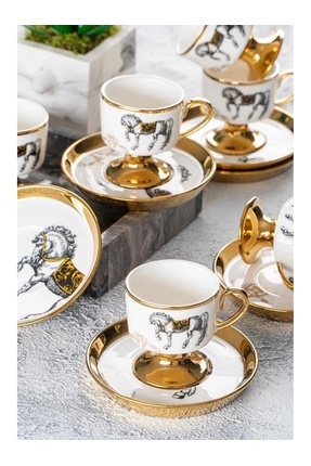 Lüx Versace Desen 6 Lı Porselen Ayaklı Fincan Takımı Image 0