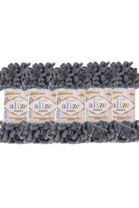 Puffy 5’li Paket El Örgü İpi - Şişsiz – 100g x 5 Adet – Renk No: 87 - Koyu Gri Image 0