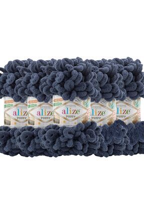 Puffy 5’li Paket El Örgü İpi - Şişsiz – 100g x 5 Adet – Renk No: 900 - Lacivert Image 0