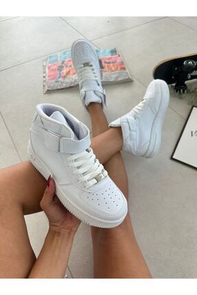 Unısex Beyaz Kadın Erkek Çocuk Bilekli Spor Ayakkabı Image 4