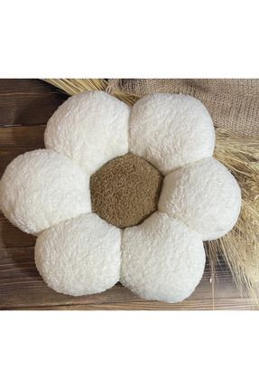 papatya yastık kahverengi peluş kırlent yastık ekru-koyukahverengi Image 0