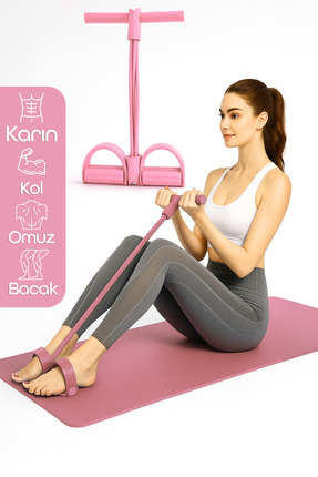 4 Lastik Body Shaper Karın Kol Jimnastik Egzersiz Mekik Çekme Evde Spor Kondisyon Kürek Aleti Pembe Image 0