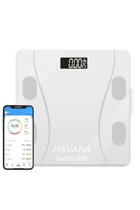 Beyaz Havana Supscale Dijital Baskül Yağ Su Kas Vücut Kitle Endeksi Kilo Ölçer Tartı Termometreli Image 0